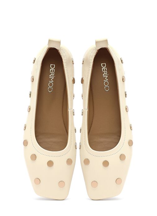 Kadın Krem Taşlı Deri Babet 25SFD494018 - Görsel 8