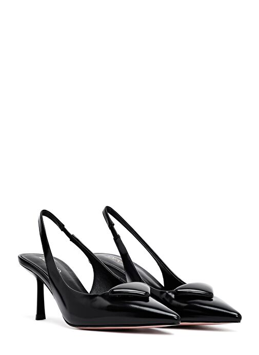 Kadın Siyah Arkası Açık İnce Topuklu Deri Ayakkabı 25SFD494122 - Görsel 4
