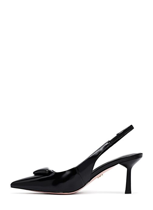 Kadın Siyah Arkası Açık İnce Topuklu Deri Ayakkabı 25SFD494122 - Görsel 5
