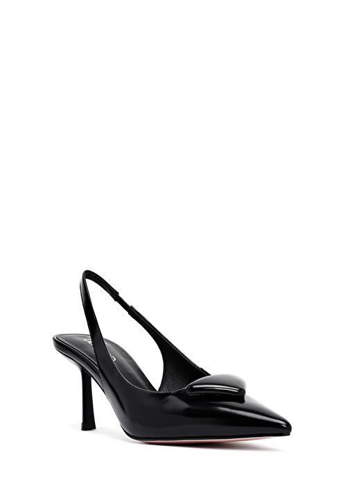 Kadın Siyah Arkası Açık İnce Topuklu Deri Ayakkabı 25SFD494122 - Görsel 8