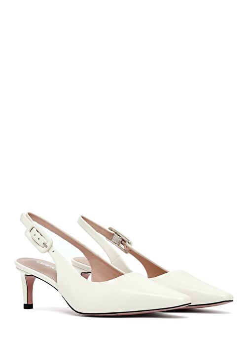 Derimod Derimod Kadın Krem Arkası Açık Kısa İnce Topuklu Deri Ayakkabı 25SFD494222 Topuklu Ayakkabı | Boyner Krem - 4. görsel
