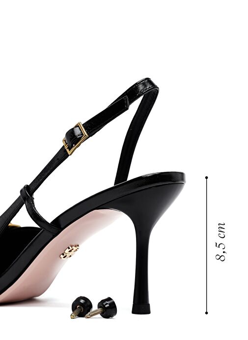 Kadın Siyah Bilekten Tokalı Arkası Açık İnce Topuklu Deri Ayakkabı 25SFD494418 - Görsel 3