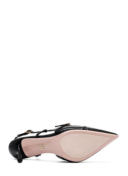 Kadın Siyah Bilekten Tokalı Arkası Açık İnce Topuklu Deri Ayakkabı 25SFD494418 - Görsel 6