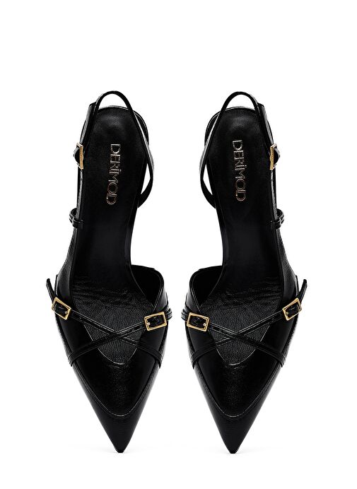 Kadın Siyah Bilekten Tokalı Arkası Açık İnce Topuklu Deri Ayakkabı 25SFD494418 - Görsel 9