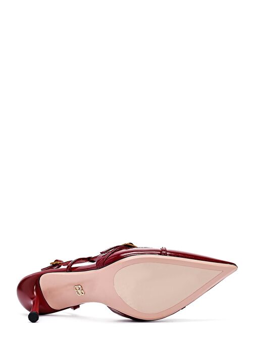 Kadın Kırmızı Bilekten Tokalı Arkası Açık İnce Topuklu Deri Ayakkabı 25SFD494418 - Görsel 6