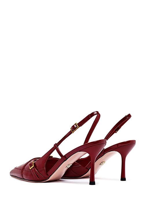 Kadın Kırmızı Bilekten Tokalı Arkası Açık İnce Topuklu Deri Ayakkabı 25SFD494418 - Görsel 7