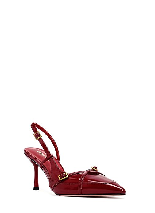 Kadın Kırmızı Bilekten Tokalı Arkası Açık İnce Topuklu Deri Ayakkabı 25SFD494418 - Görsel 8