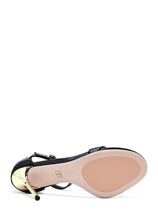 Kadın Siyah Bilekten Tokalı Yüksek İnce Topuklu Metalik Deri Sandalet 25SFD494532 - Görsel 6