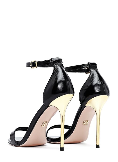 Kadın Siyah Bilekten Tokalı Yüksek İnce Topuklu Metalik Deri Sandalet 25SFD494532 - Görsel 7