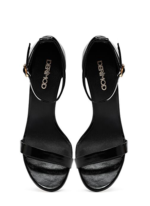 Kadın Siyah Bilekten Tokalı Yüksek İnce Topuklu Metalik Deri Sandalet 25SFD494532 - Görsel 9