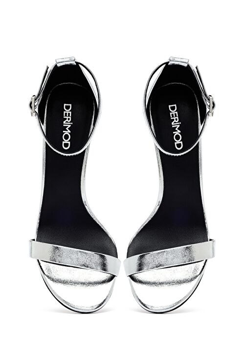 Kadın Gümüş Bilekten Tokalı Yüksek İnce Topuklu Metalik Deri Sandalet 25SFD494532 - Görsel 9
