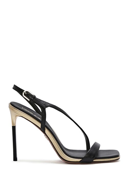 Kadın Siyah Bilekten Bantlı Deri İnce Topuklu Sandalet 25SFD494618 - Görsel 2