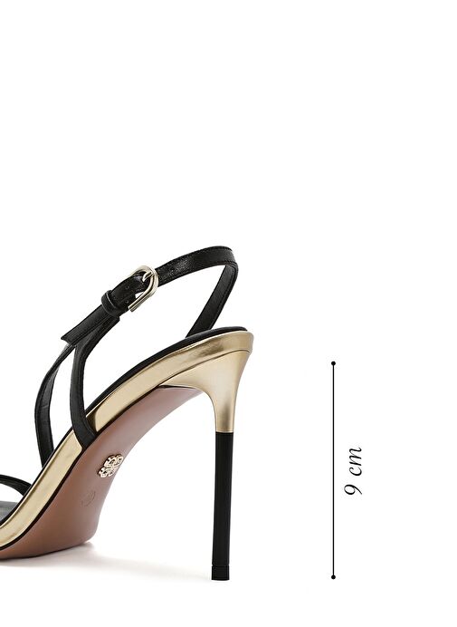 Kadın Siyah Bilekten Bantlı Deri İnce Topuklu Sandalet 25SFD494618 - Görsel 3