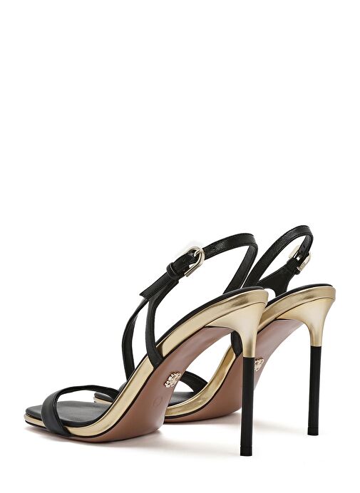 Kadın Siyah Bilekten Bantlı Deri İnce Topuklu Sandalet 25SFD494618 - Görsel 7