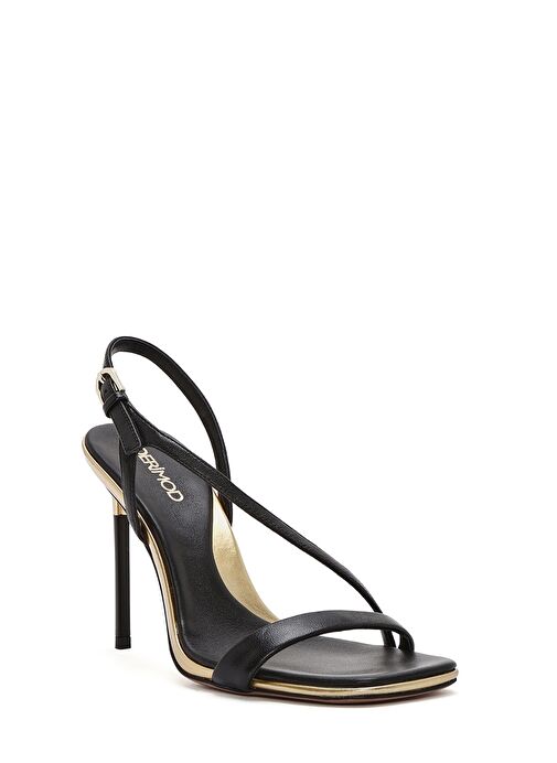 Kadın Siyah Bilekten Bantlı Deri İnce Topuklu Sandalet 25SFD494618 - Görsel 8