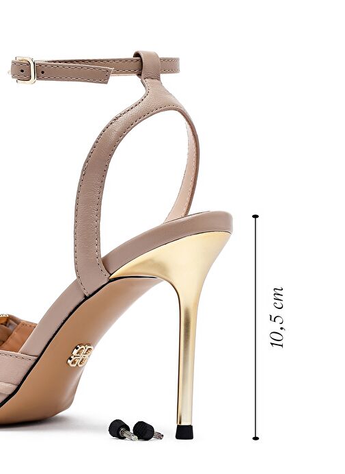 Kadın Bej Bilekten Tokalı Yüksek İnce Topuklu Deri Sandalet 25SFD494718 - Görsel 3