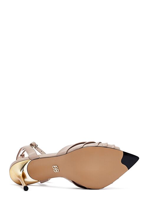 Kadın Bej Bilekten Tokalı Yüksek İnce Topuklu Deri Sandalet 25SFD494718 - Görsel 6