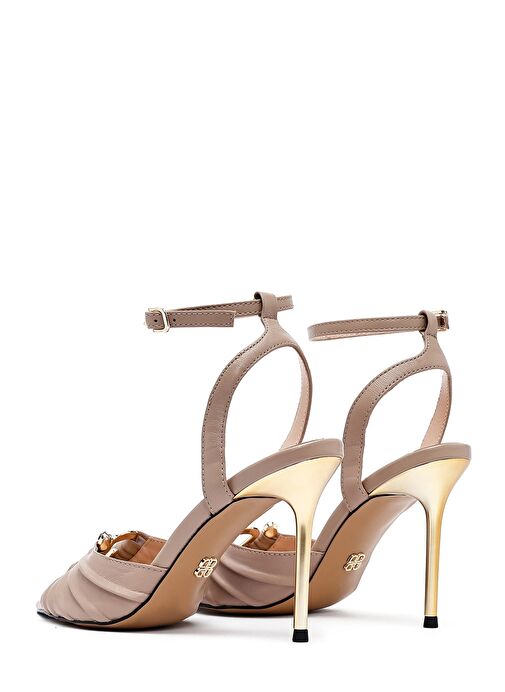 Kadın Bej Bilekten Tokalı Yüksek İnce Topuklu Deri Sandalet 25SFD494718 - Görsel 7