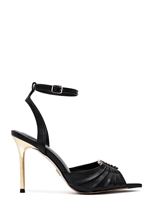 Kadın Siyah Bilekten Tokalı Yüksek İnce Topuklu Deri Sandalet 25SFD494718 - Görsel 2