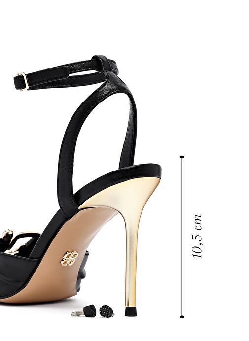 Kadın Siyah Bilekten Tokalı Yüksek İnce Topuklu Deri Sandalet 25SFD494718 - Görsel 3