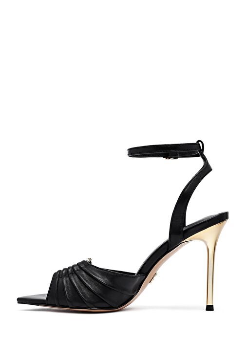 Kadın Siyah Bilekten Tokalı Yüksek İnce Topuklu Deri Sandalet 25SFD494718 - Görsel 5
