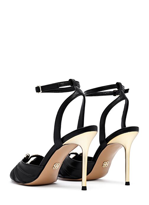 Kadın Siyah Bilekten Tokalı Yüksek İnce Topuklu Deri Sandalet 25SFD494718 - Görsel 7