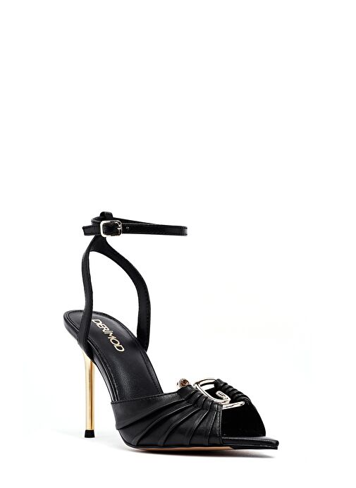 Kadın Siyah Bilekten Tokalı Yüksek İnce Topuklu Deri Sandalet 25SFD494718 - Görsel 8