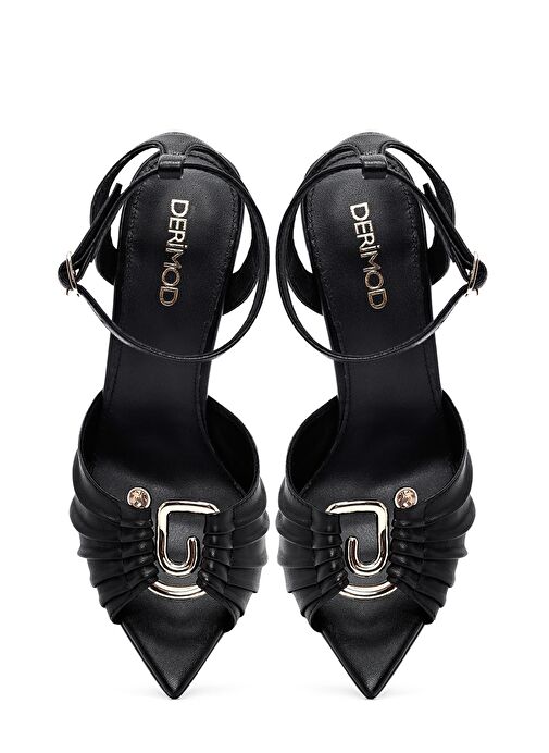 Kadın Siyah Bilekten Tokalı Yüksek İnce Topuklu Deri Sandalet 25SFD494718 - Görsel 9