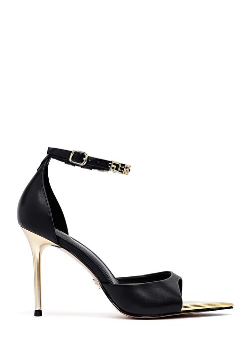 Kadın Siyah Bilekten Tokalı İnce Topuklu Deri Sandalet 25SFD494818 - Görsel 2