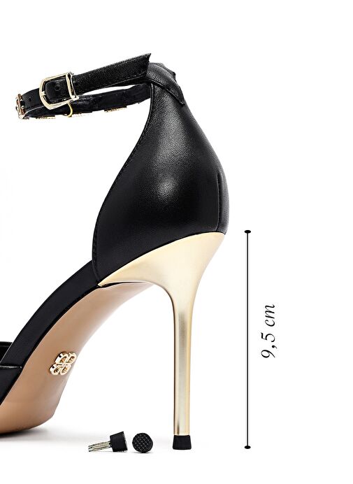 Kadın Siyah Bilekten Tokalı İnce Topuklu Deri Sandalet 25SFD494818 - Görsel 3