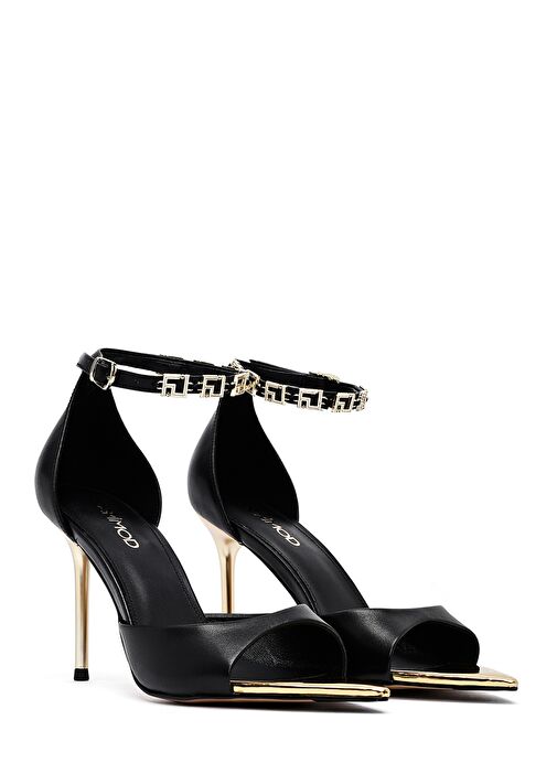 Kadın Siyah Bilekten Tokalı İnce Topuklu Deri Sandalet 25SFD494818 - Görsel 4