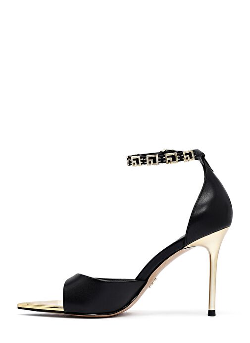 Kadın Siyah Bilekten Tokalı İnce Topuklu Deri Sandalet 25SFD494818 - Görsel 5