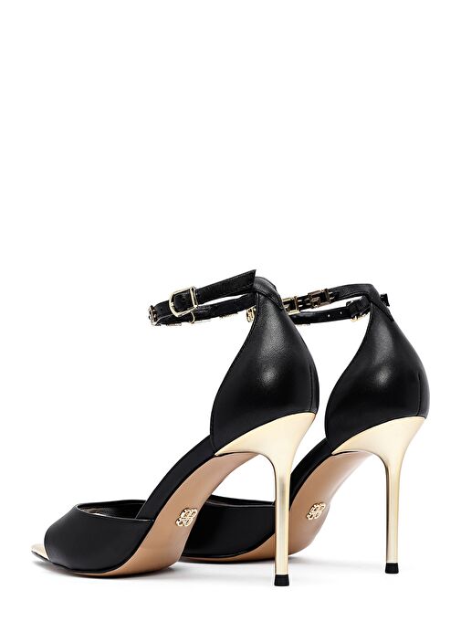 Kadın Siyah Bilekten Tokalı İnce Topuklu Deri Sandalet 25SFD494818 - Görsel 7