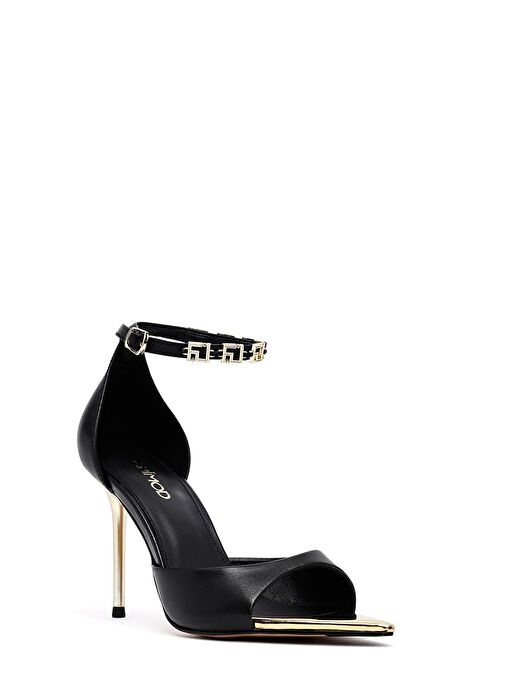 Kadın Siyah Bilekten Tokalı İnce Topuklu Deri Sandalet 25SFD494818 - Görsel 8