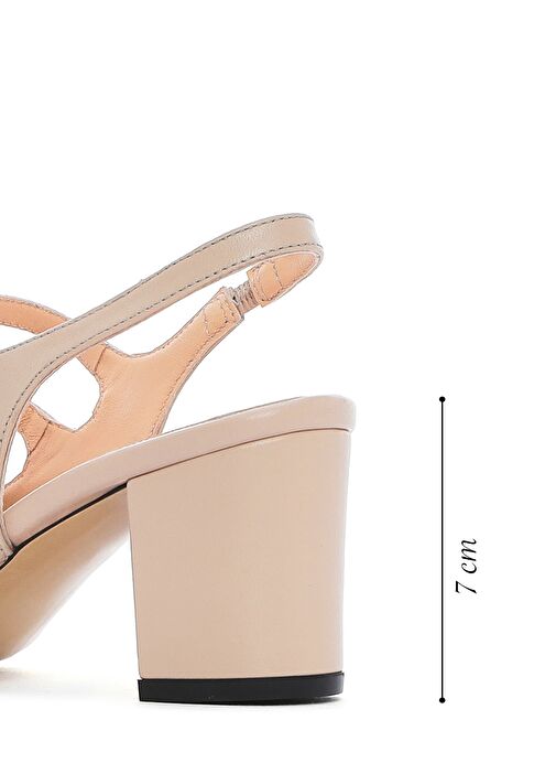 Kadın Bej Arkası Açık Tokalı Taşlı Kalın Topuklu Deri Ayakkabı 25SFD230618 - Görsel 3