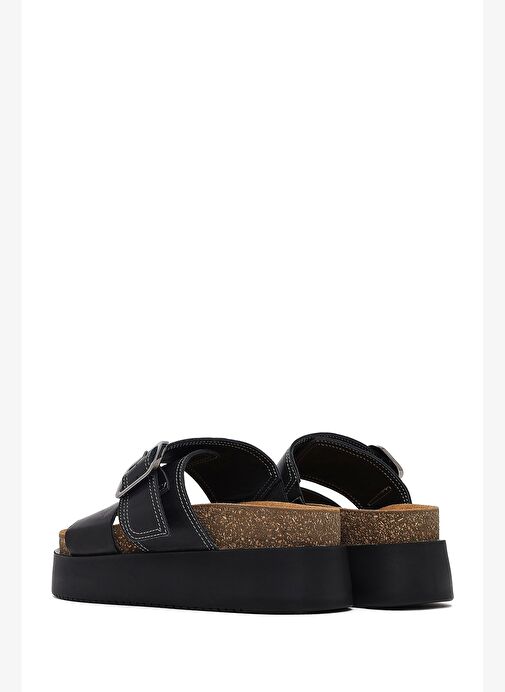 Kadın Siyah Tokalı Kalın Tabanlı Deri Terlik 25SFD132918 - Görsel 6