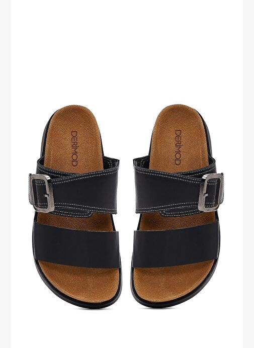 Kadın Siyah Tokalı Kalın Tabanlı Deri Terlik 25SFD132918 - Görsel 8