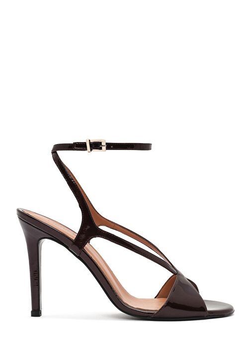 Kadın Bordo Bilekten Bantlı Yüksek İnce Topuklu Deri Sandalet 25SFD161516 - Görsel 2