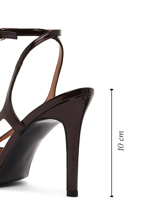 Kadın Bordo Bilekten Bantlı Yüksek İnce Topuklu Deri Sandalet 25SFD161516 - Görsel 3