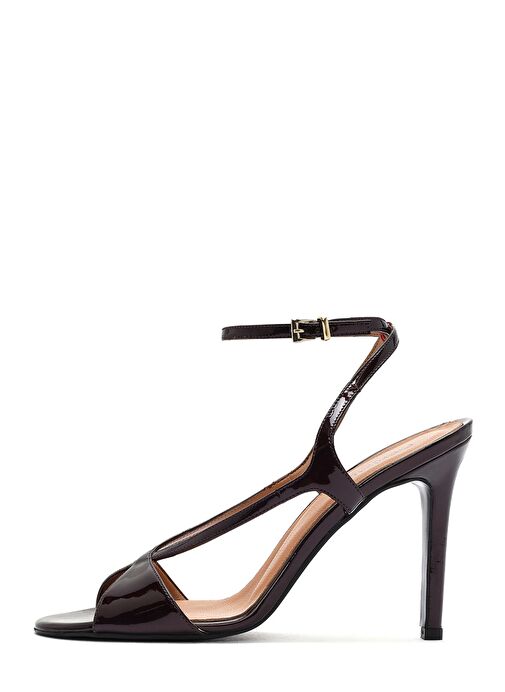 Kadın Bordo Bilekten Bantlı Yüksek İnce Topuklu Deri Sandalet 25SFD161516 - Görsel 5