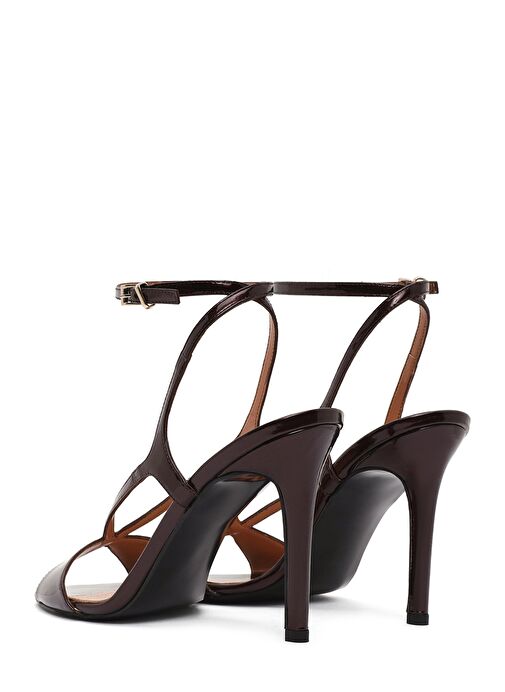 Kadın Bordo Bilekten Bantlı Yüksek İnce Topuklu Deri Sandalet 25SFD161516 - Görsel 6