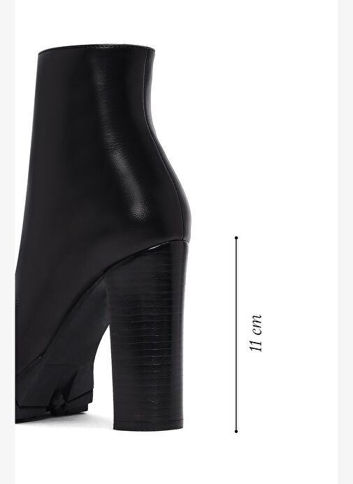 Kadın Siyah Fermuarlı Yüksek Topuklu Deri Bot 25WFD100118 - Görsel 3