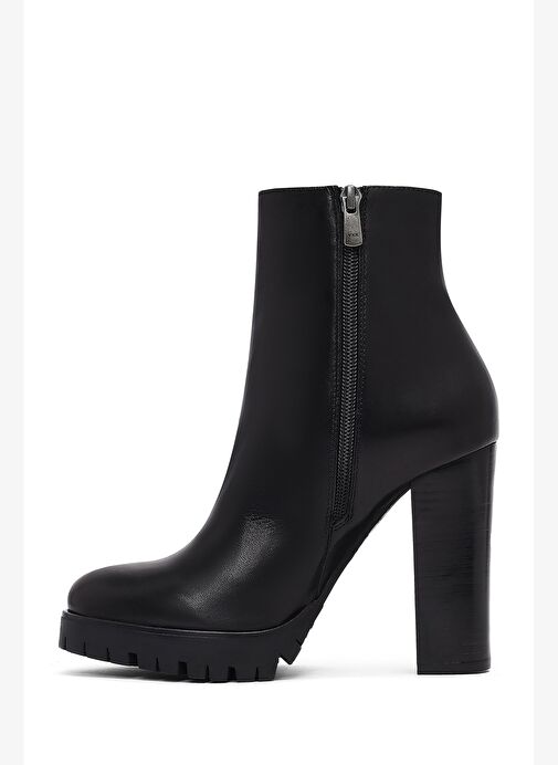 Kadın Siyah Fermuarlı Yüksek Topuklu Deri Bot 25WFD100118 - Görsel 5