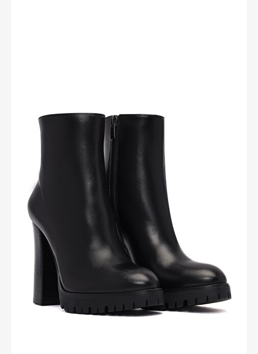 Kadın Siyah Fermuarlı Yüksek Topuklu Deri Bot 25WFD100118 - Görsel 6