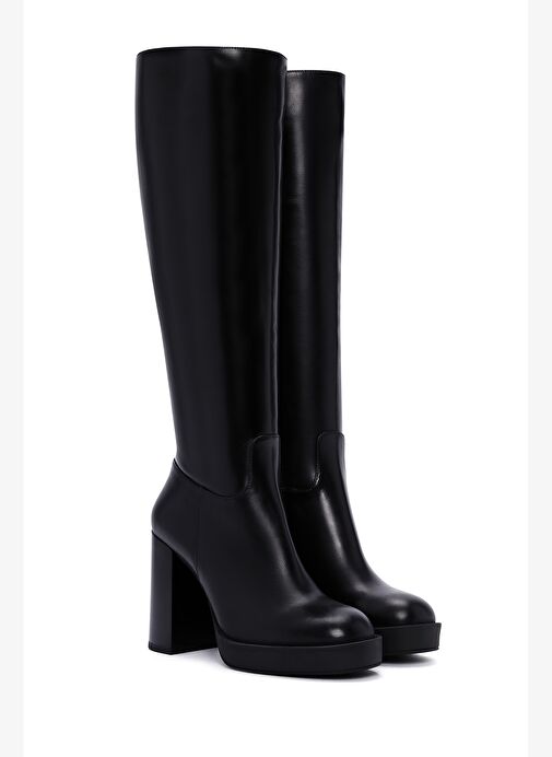 Kadın Siyah Fermuarlı Yüksek Topuklu Deri Çizme 25WFD100418 - Görsel 6