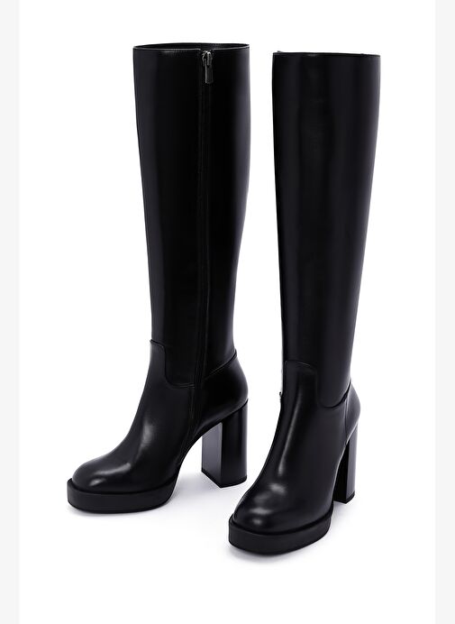 Kadın Siyah Fermuarlı Yüksek Topuklu Deri Çizme 25WFD100418 - Görsel 4