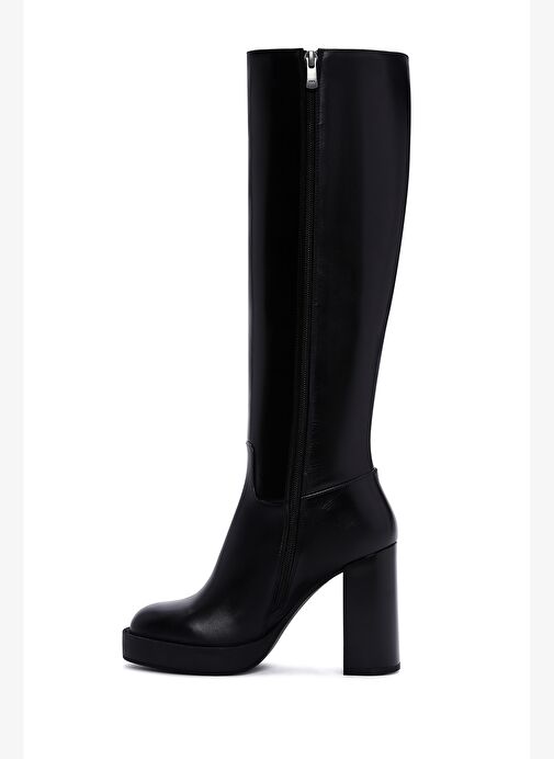 Kadın Siyah Fermuarlı Yüksek Topuklu Deri Çizme 25WFD100418 - Görsel 5