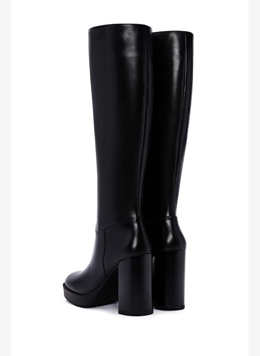 Kadın Siyah Fermuarlı Yüksek Topuklu Deri Çizme 25WFD100418 - Görsel 8