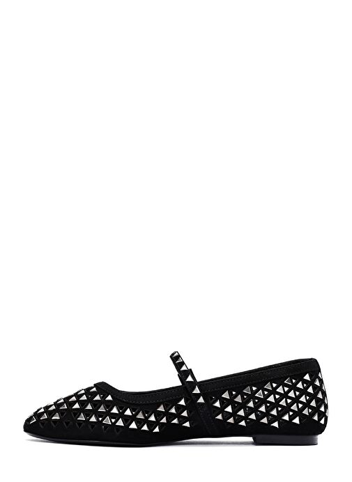 Kadın Siyah Tokalı Taşlı Deri Babet 25SFD140514 - Görsel 3