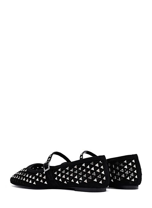 Kadın Siyah Tokalı Taşlı Deri Babet 25SFD140514 - Görsel 6